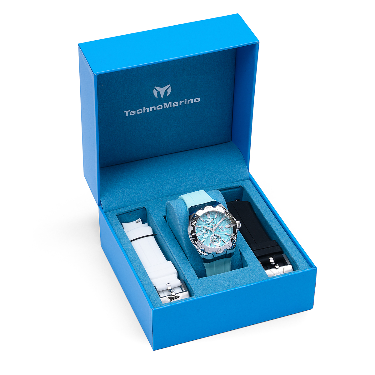 TechnoMarine Cruise Original Unisex Watch - 40mm, Black, White, Light Blue with Interchangeable Strap (TM-124008)