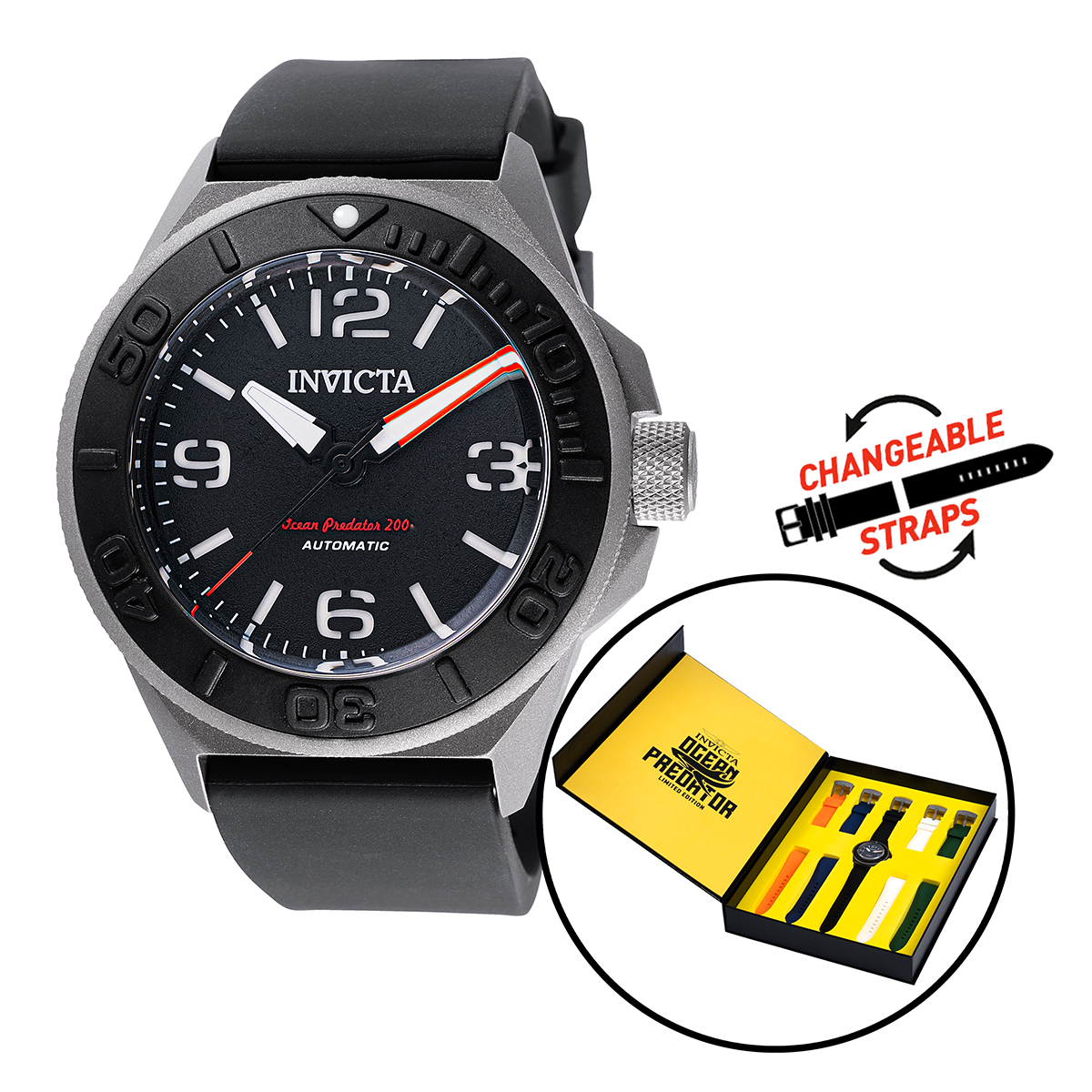 #1 LIMITED EDITION -Invicta Ocean Predator Titanium Triple Curved Sapphire Crystal Automatic Men's Watch - 43mm, Black with Interchangeable Strap (48354-N1)