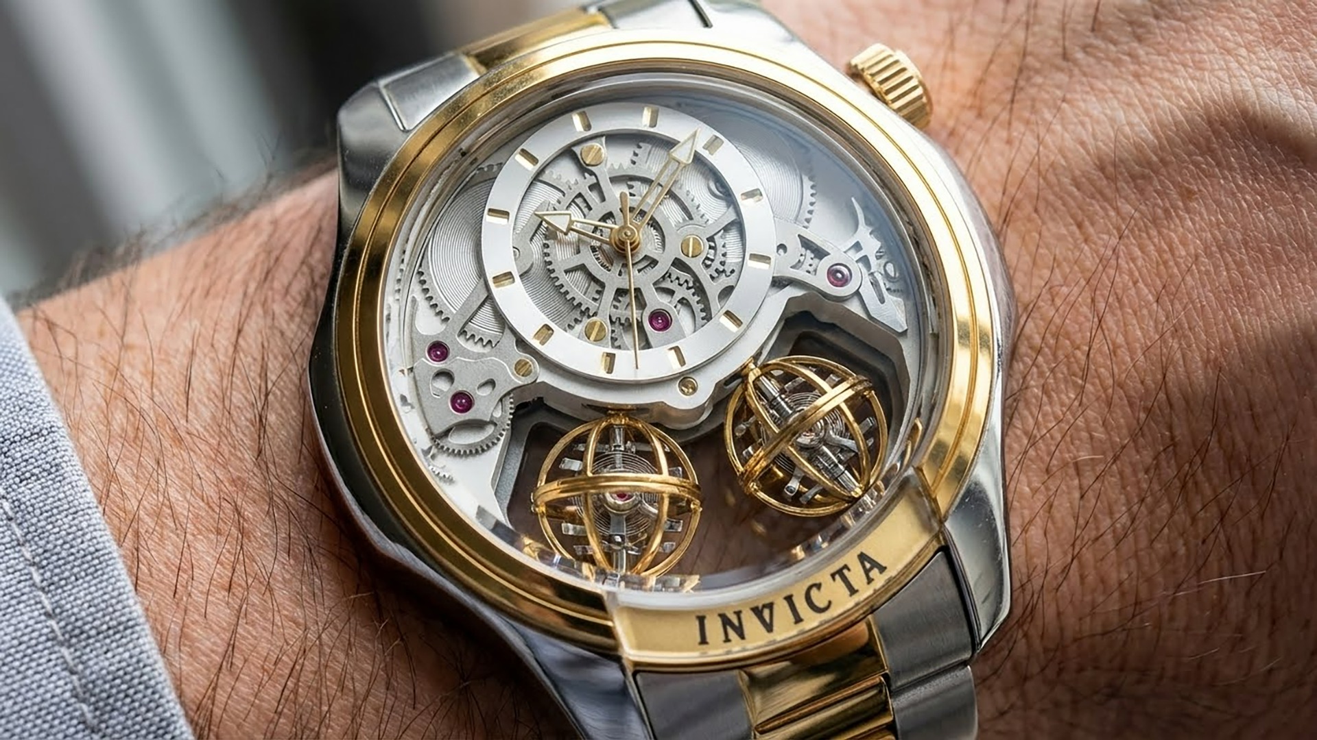 Invicta Specialty Twin-Axis Men's Watch w/ Skeleton Dial - 46mm, Gold, Steel (50124)