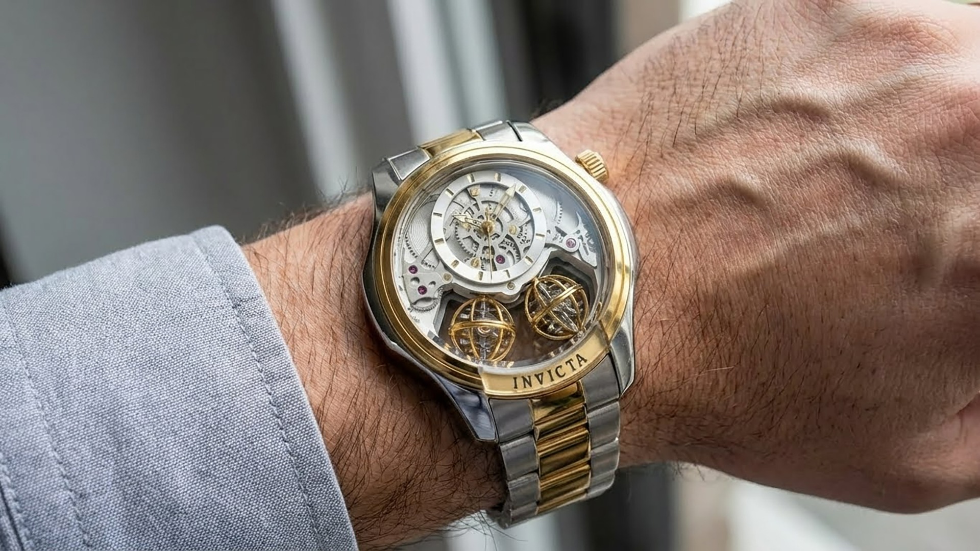 Invicta Specialty Twin-Axis Men's Watch w/ Skeleton Dial - 46mm, Gold, Steel (50124)