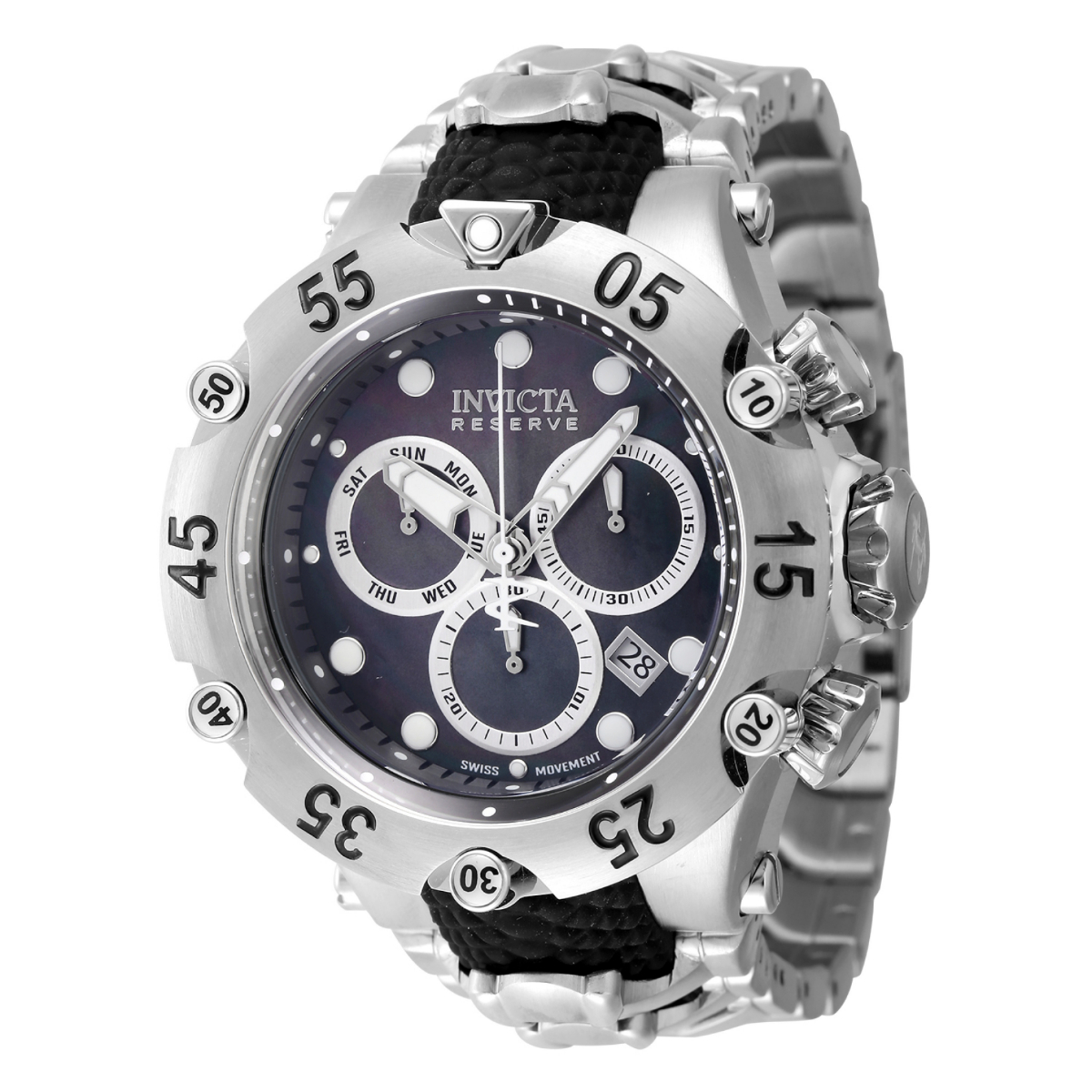 Invicta Reserve Venom Cobra Swiss Ronda Z60 Caliber Men's Watch w/ Mother of Pearl Dial - 54mm, Black, Steel (47157)