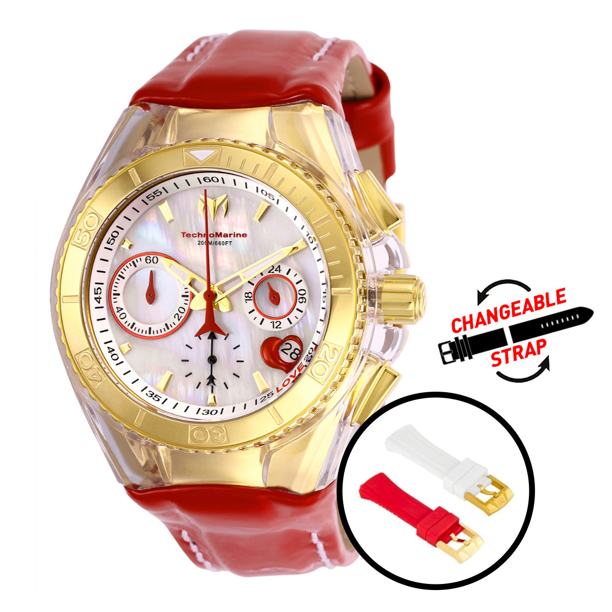 TechnoMarine Cruise Valentine Women's Watch - 40mm, Red, White with Interchangeable Strap (TM-117003)