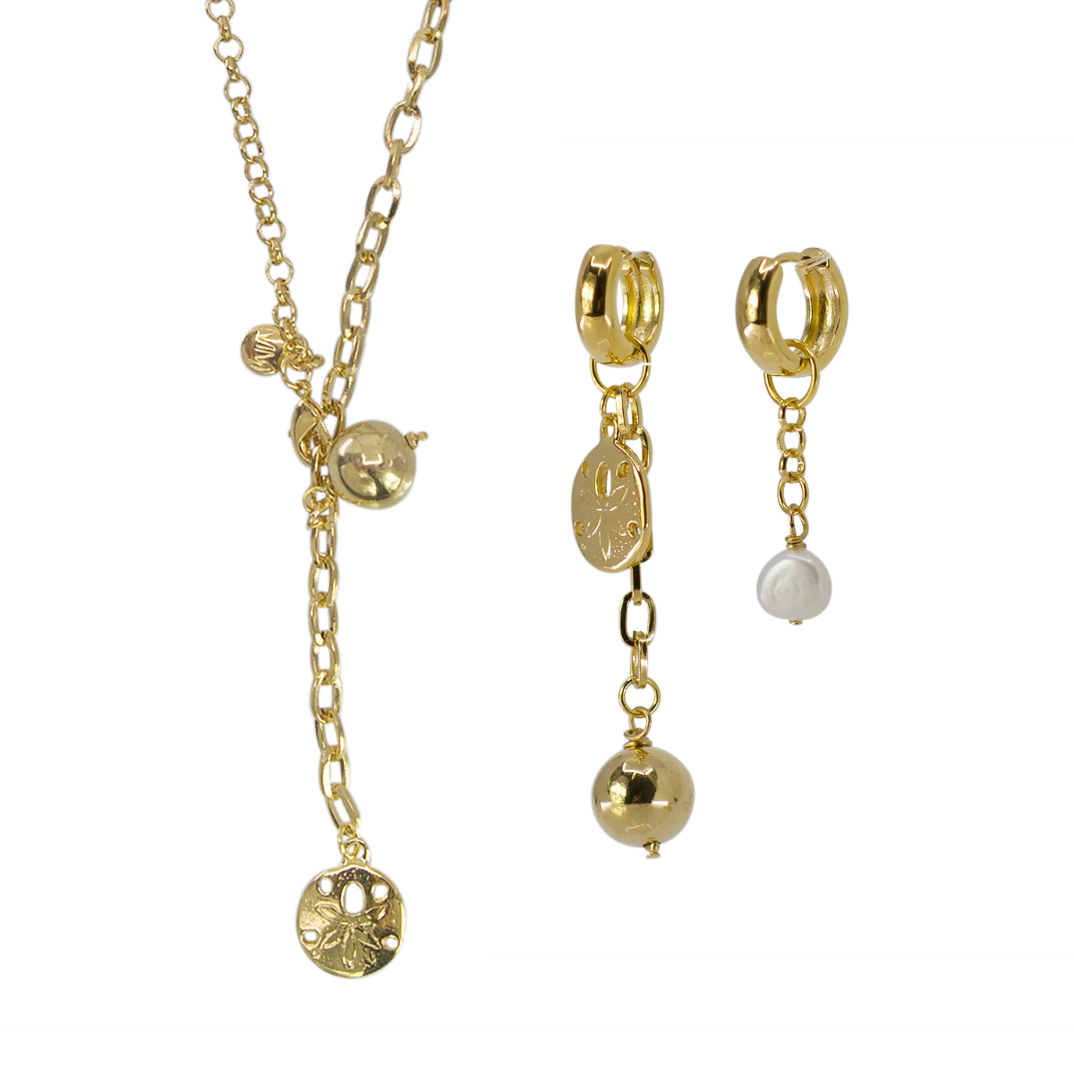 Invicta Angel Women's Jewelry Bundle Sea Dollar Multi-Chain Necklace, Gold with Sea Dollar Multi-Chain Earrings, Gold (B-MM-ERNK1)