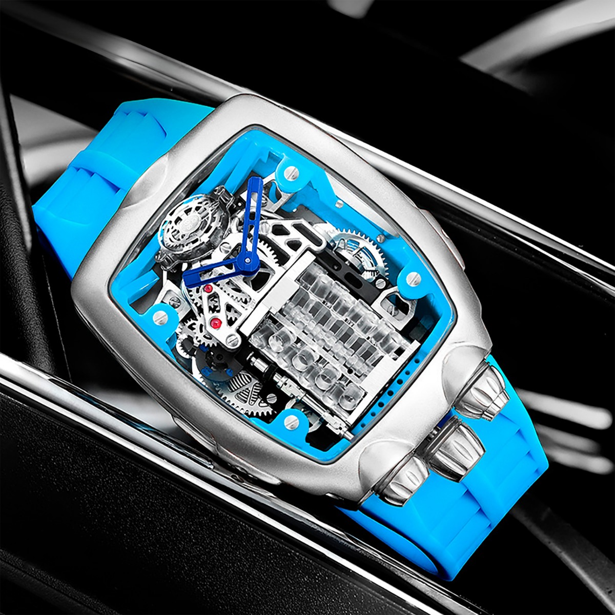 Montres Prestige Engine X Invicta Automatic Men's Watch w/ Skeleton Dial - 44mm, Blue (MPW-0154)