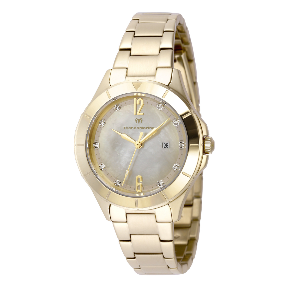 TechnoMarine Luna Tides Women's Watch w/ Mother of Pearl Dial - 33mm, Gold (TM-826005)