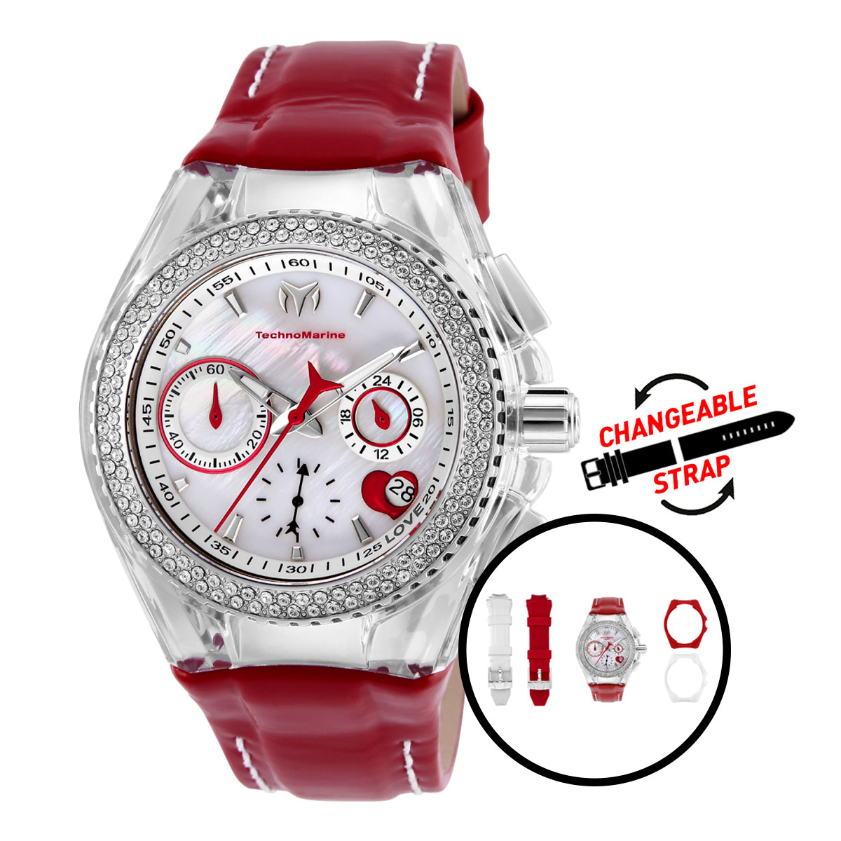TechnoMarine Cruise Women's Watch - 40mm, Red, White with Interchangeable Strap (TM-117001)