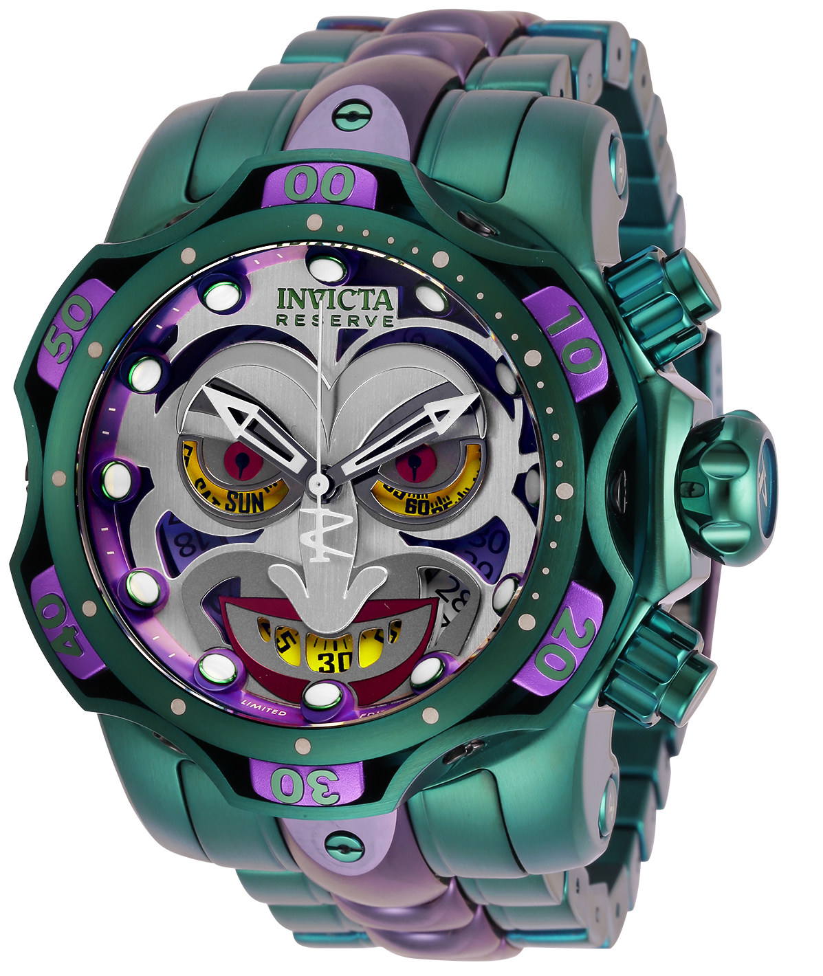Invicta DC Comics Joker Swiss Ronda Z60 Caliber Men's Watch - 52.5mm, Purple, Green (30124)