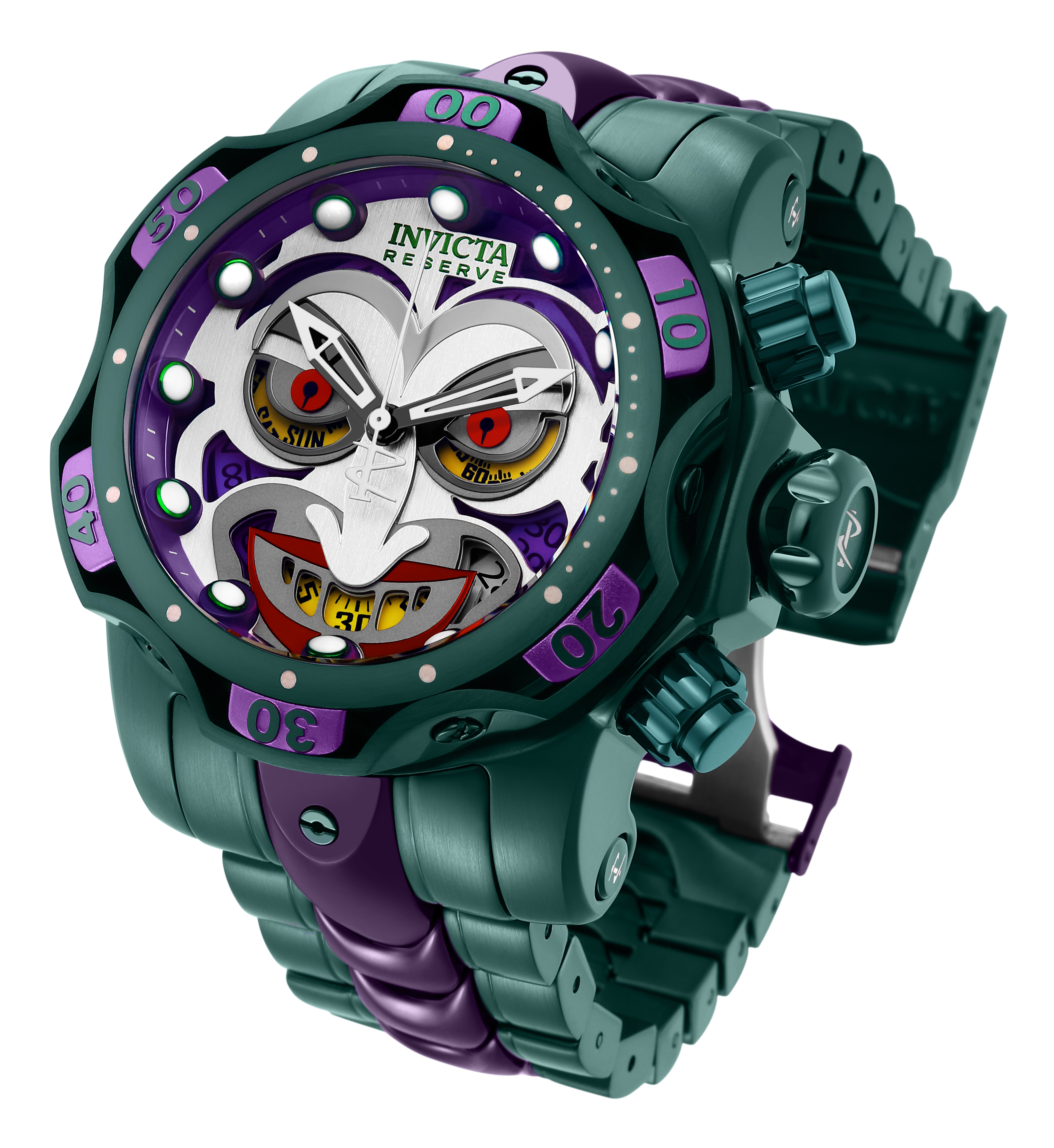 Invicta DC Comics Joker Swiss Ronda Z60 Caliber Men's Watch - 52.5mm, Purple, Green (30124)