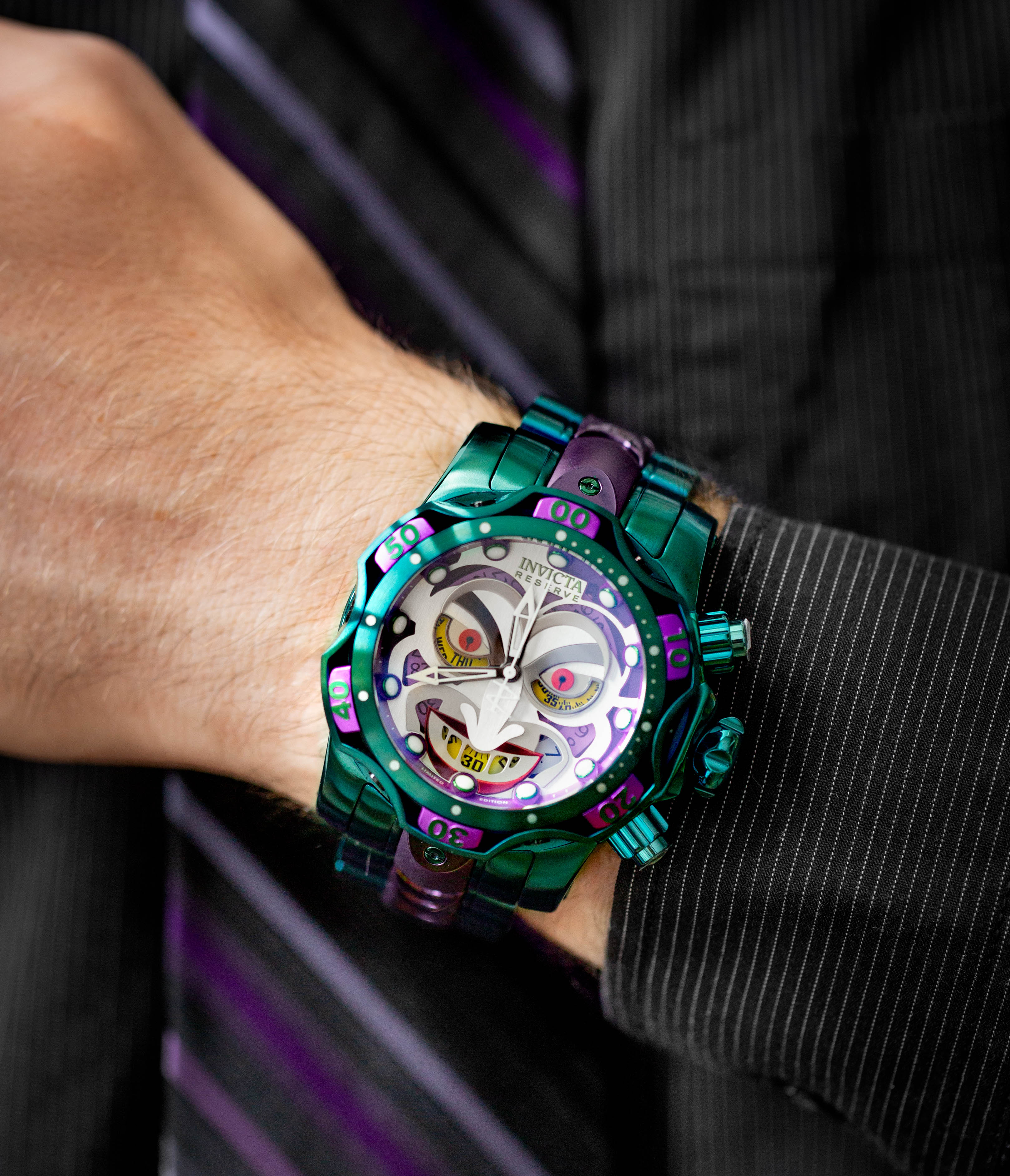 Invicta DC Comics Joker Swiss Ronda Z60 Caliber Men's Watch - 52.5mm, Purple, Green (30124)