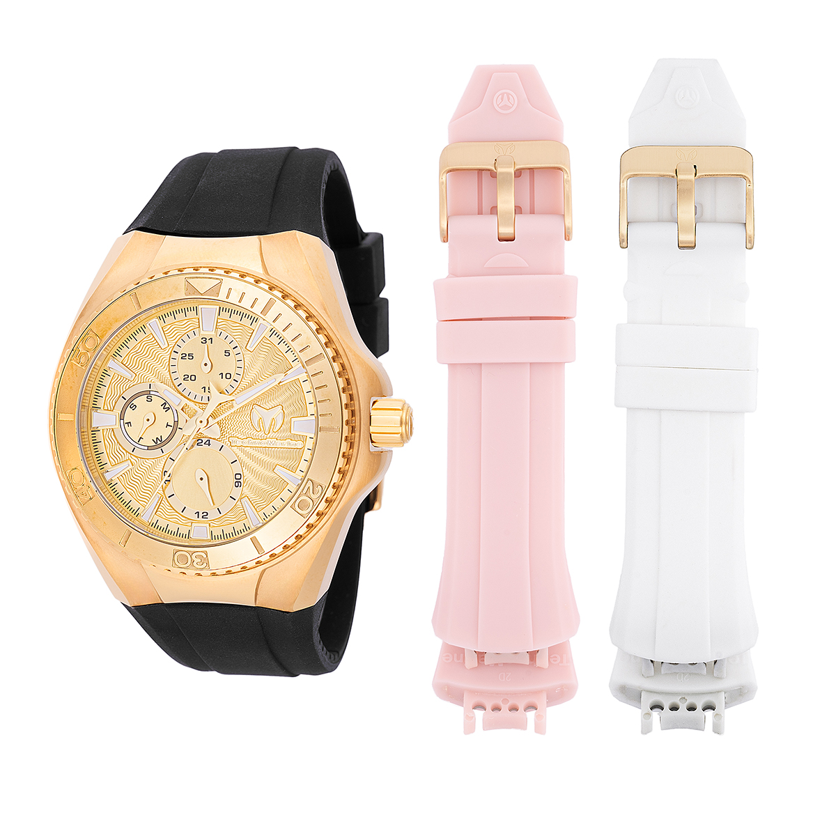 TechnoMarine Cruise California Unisex Watch - 40.57mm, Black, White, Light Pink with Interchangeable Strap (TM-124022)